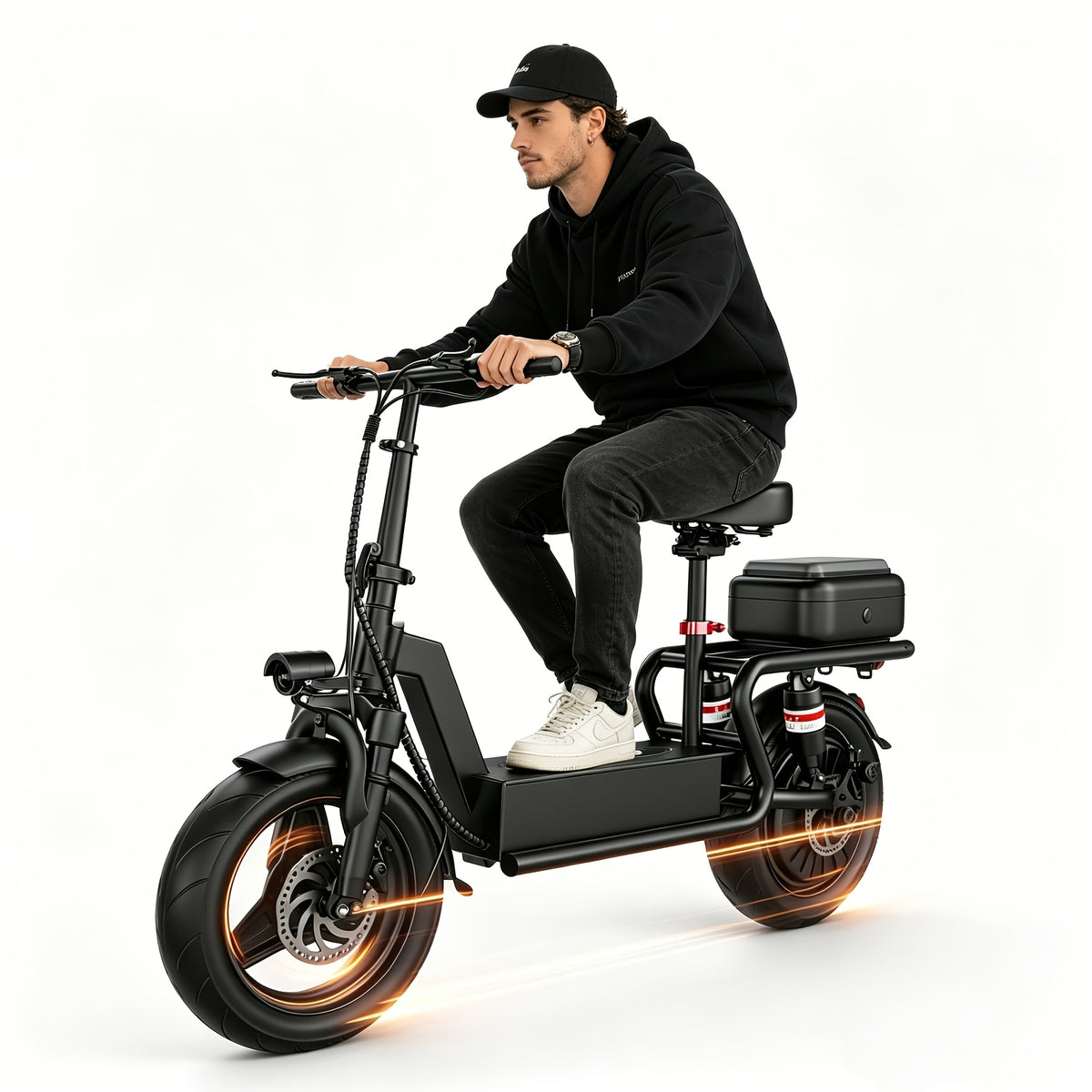 [Long Range Scooter] Commuter Electric Scooter With Seat, 54.6V 16.5Ah Electric Scooter With Detachable Box, Shopping Cart And Grocery Cart And Multi-Purpose Cargo Scooter, Large Capacity Battery For 25-35 Miles Long Range, New Smart Throttle With 3 Speed