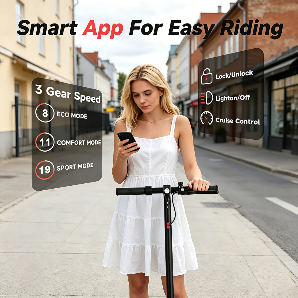 Foldable Electric Scooter for Adults And Teens, Smart Riding System, 8.5" Puncture-Proof Tires, 19 MPH Max Speed, 21 Miles Long Daily Commute Range