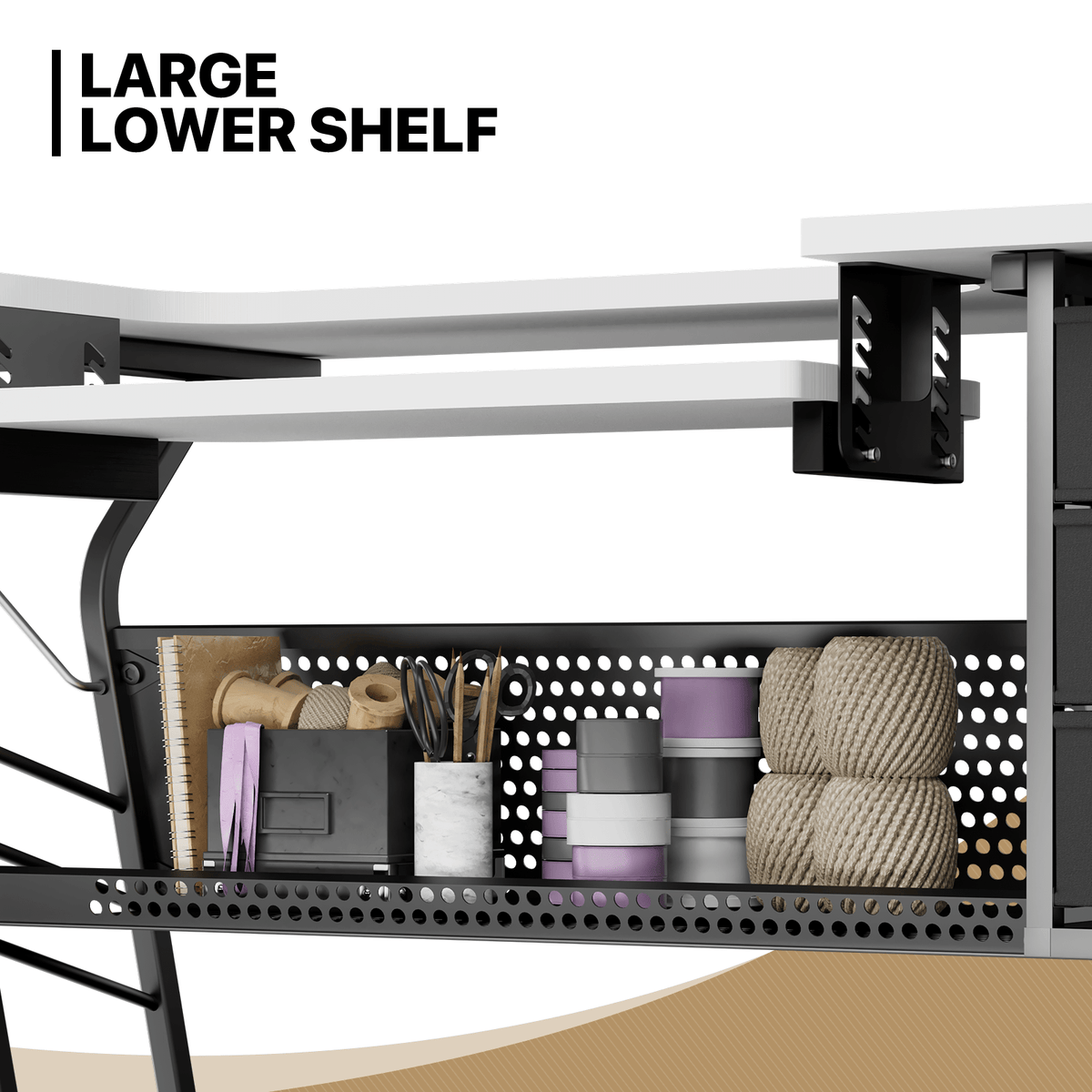 57" Sewing Craft Table, Lager Sewing Machine Table w/Adjustable Versatile Shelf & Enlarged Cutting Space, Sturdy Computer Desk with Storage Drawer