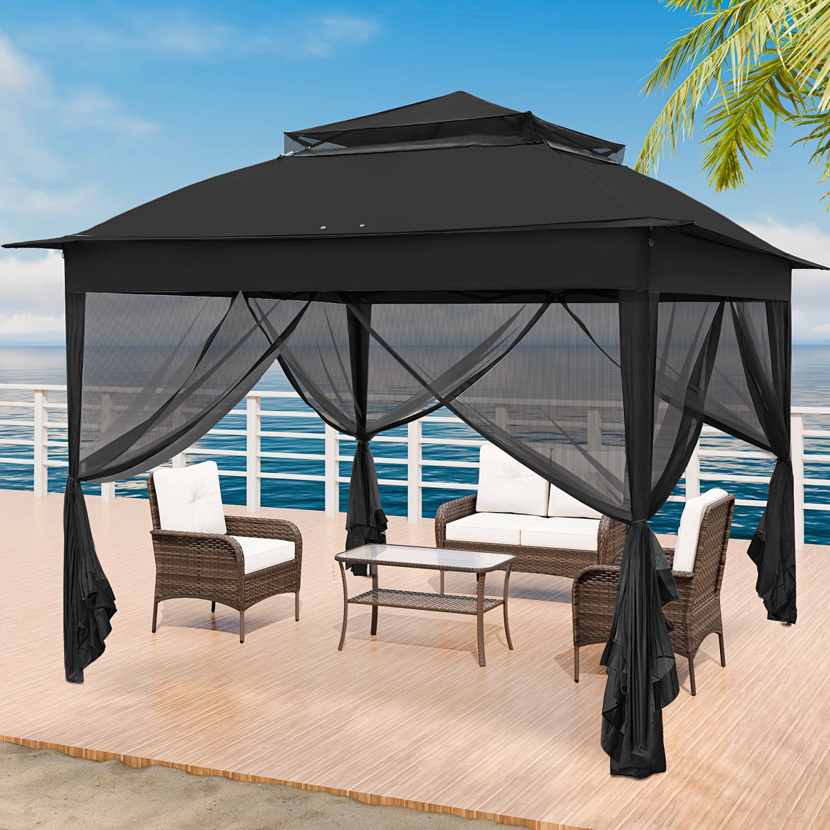 11x11 Instant Pop-Up Gazebo Tent with Mosquito Netting Suitable for Outdoor, Portable Canopy for Camping, Picnic, Backyard, Poolside - Setup, No Assembly Required, Lightweight Frame & Netted Walls for