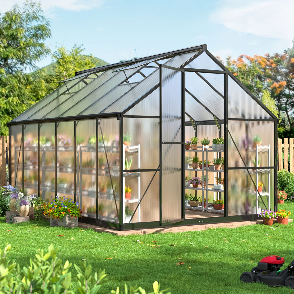 Spacious Outdoor Polycarbonate Garden House - Walk-in Design with Strong Aluminum Frame, Quick Setup, Roof Ventilation, and All-Year Round Protection - Ideal for Backyard Gardening and Greenhouse Use to Help Plants Flourish in Every Season