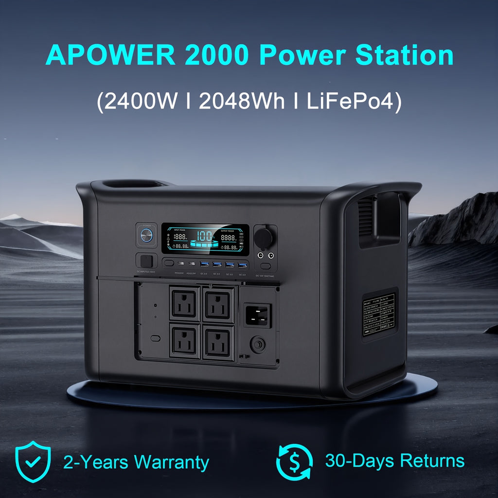 4800W Peak Portable Power Station, 2400W Continuous Pure Sine Wave Solar Generator with 2048Wh Lifepo4 Battery, AP1000 1800W/1600W, AP400 500W, AC+DC Fast Charging Solar Panel Power Station for Home Backup, RV, Off-Grid Living