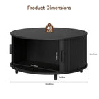 Round Coffee Table, 32-Inch Modern Wooden Center Table with Sliding-Door Storage for Living Rooms and Apartments