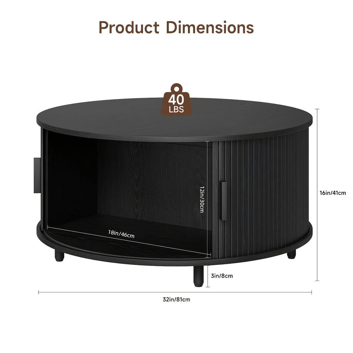 Round Coffee Table, 32-Inch Modern Wooden Center Table with Sliding-Door Storage for Living Rooms and Apartments
