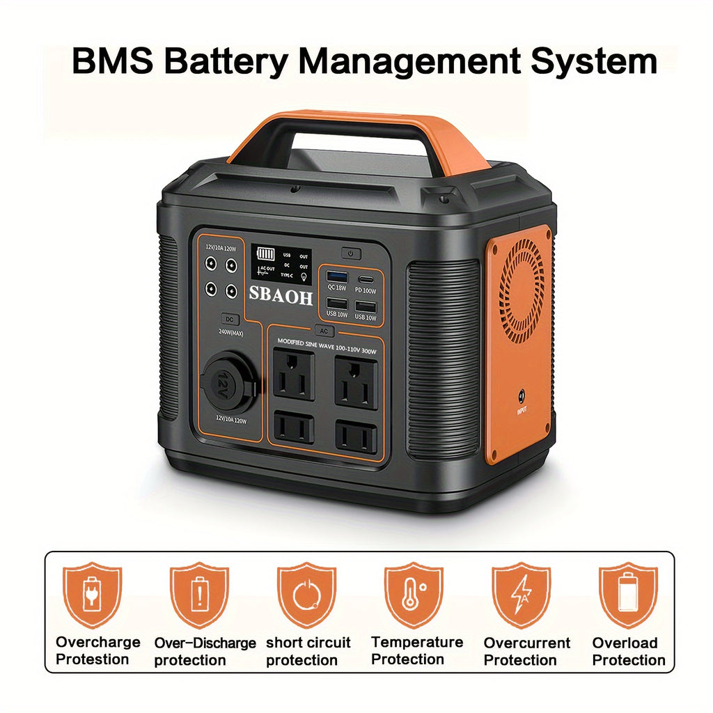 SBAOH Portable Power Station, 300W 296Wh Power Supply Quick Charge/110V AC Outlets/DC Ports And LED Flashlight, Lithium Battery Backup for Home Outdoor Travel Camping Blackout