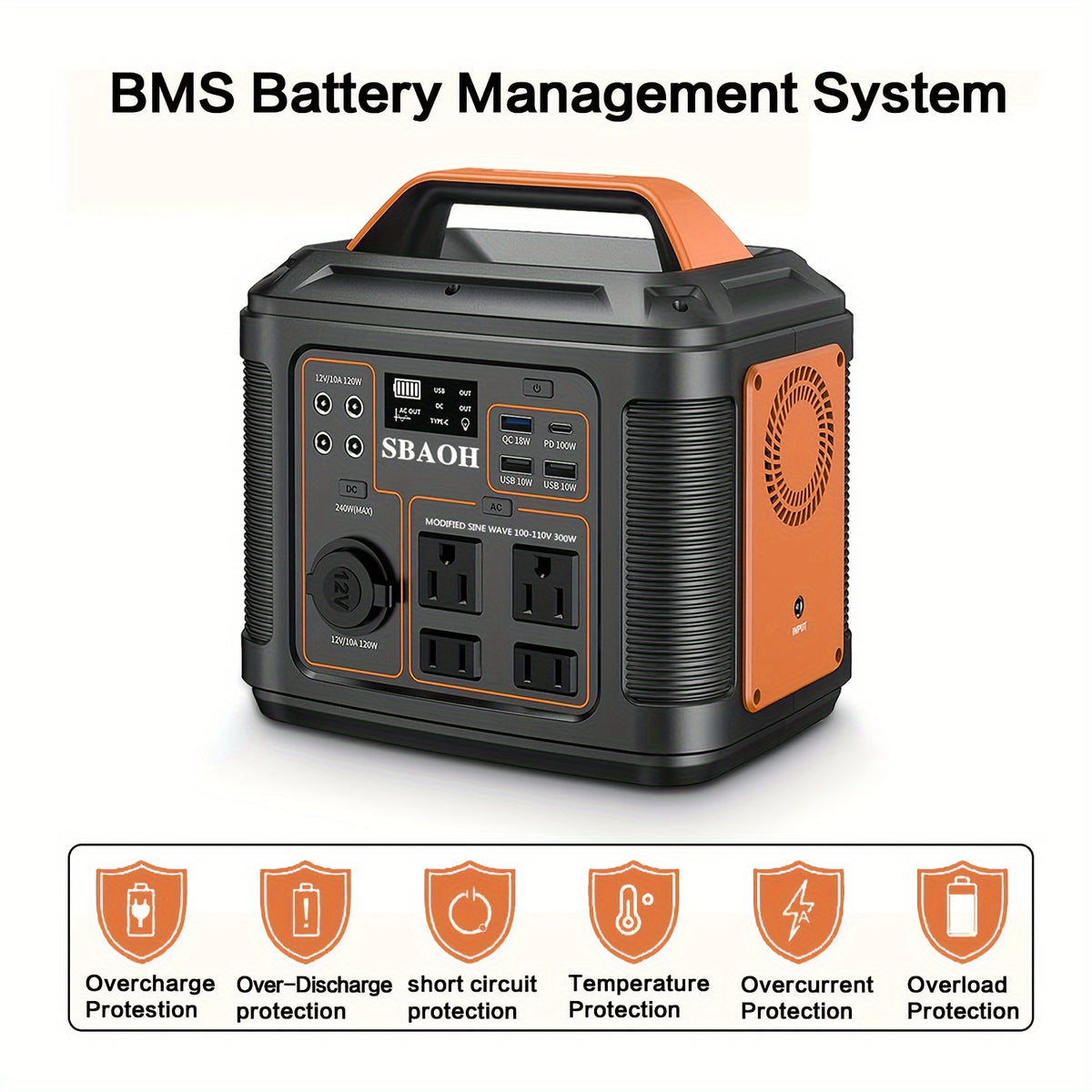 SBAOH Portable Power Station, 300W 296Wh Power Supply Quick Charge/110V AC Outlets/DC Ports And LED Flashlight, Lithium Battery Backup for Home Outdoor Travel Camping Blackout