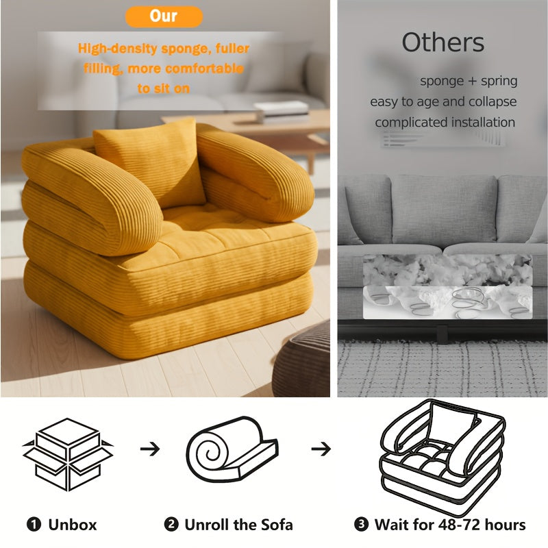 Black Friday Deal, Local Warehouse Ship 3-in-1 Compression Fold Sofa Bed, Single Convertible Chair Bed W/ Backrest & Pillow, Multi-Functional Lounge for Living Room Bedroom Apartment, for Napping, Overnight Guests, Reading & Relax, Great Gift Option