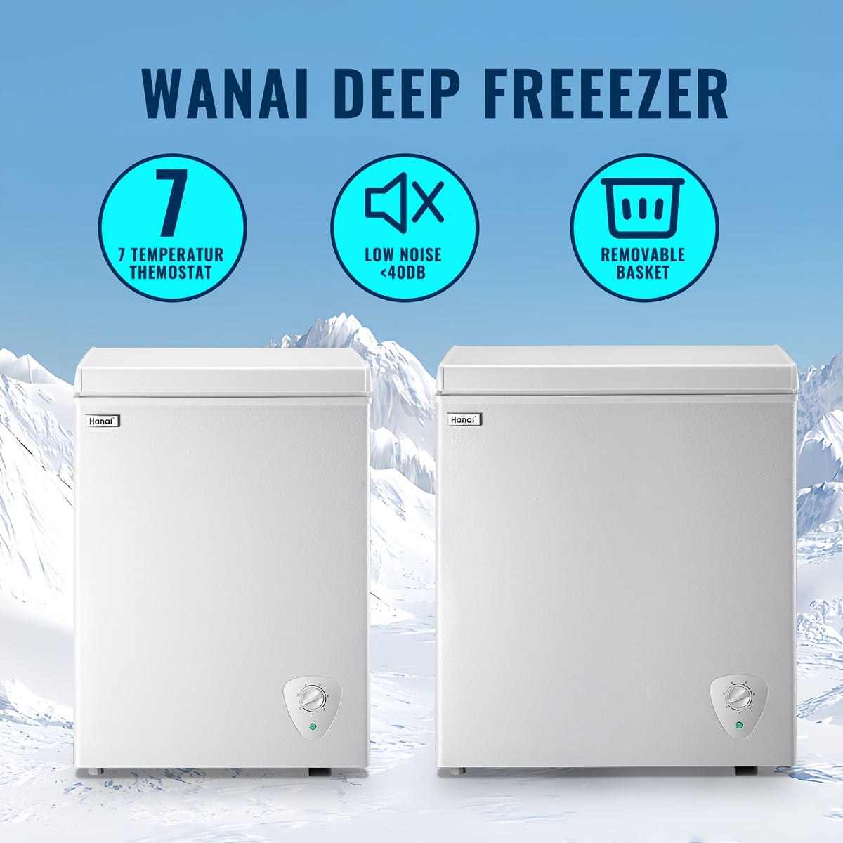 WANAI Small Deep Freezer, 3.5/5.0 Cubic Feet Chest Freezer with Adjustable Temperature, Top Open Door, Removable Storage Basket for Home, Kitchen, Office, Home And Apartment, White
