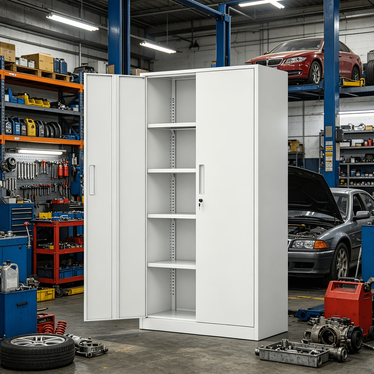 Lockable Metal Storage Cabinet |72-Inch Black for Garage Storage Cabinet with 2 Doors And 4 Shelves, Suitable for Garages, Basements, And Repair Shops