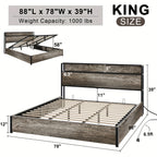 Lift Up Storage Bed Frame, Wooden Platform Bed Frame with Lifting Storage & Charging Station, No Spring Box Needed/Noise Free