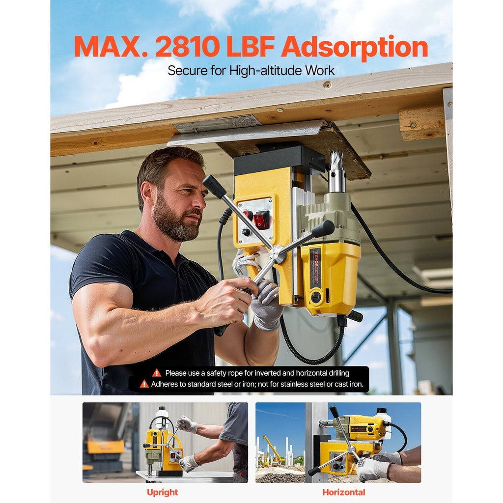 VEVOR Magnetic Drill 1400W 2810 lbf Mag Drill Press 1.6 in Boring Diameter 800 RPM