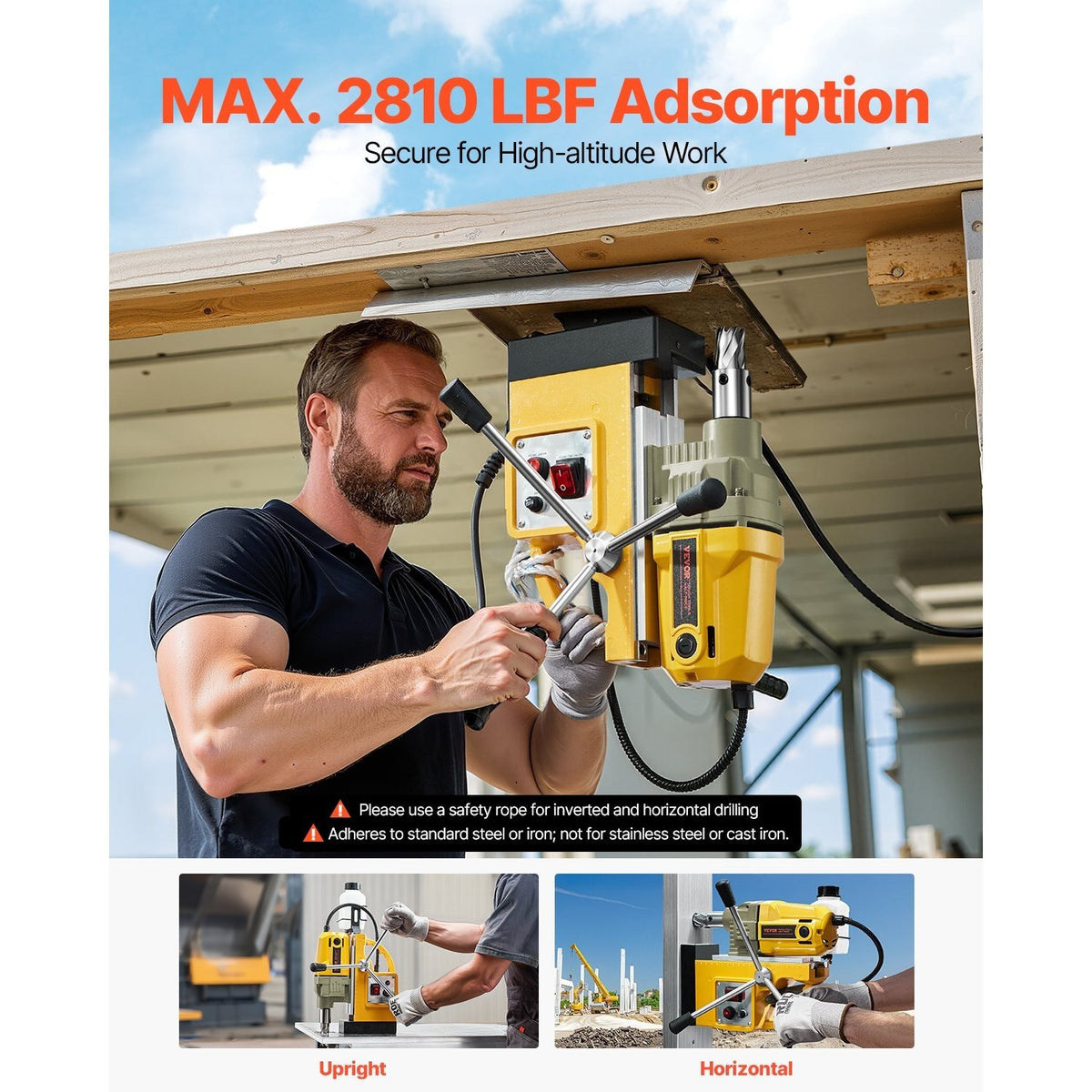 VEVOR Magnetic Drill 1400W 2810 lbf Mag Drill Press 1.6 in Boring Diameter 800 RPM