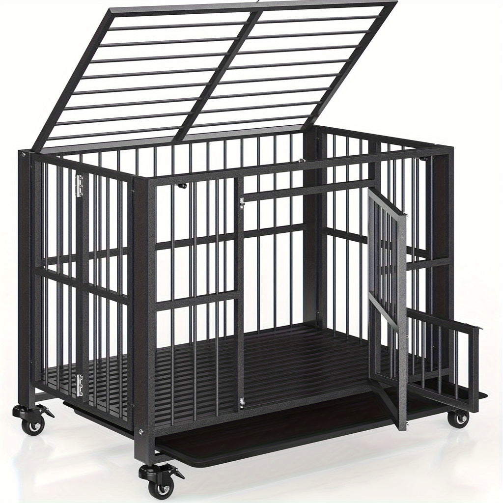 Polar Aurora Heavy Duty Dog Crate, Foldable Indestructible Dog Kennel, Escape Proof Extra Large Dog Cage With Lockable Wheels, High Anxiety Pet Playpen With Double Door For Indoor/Outdoor Use.