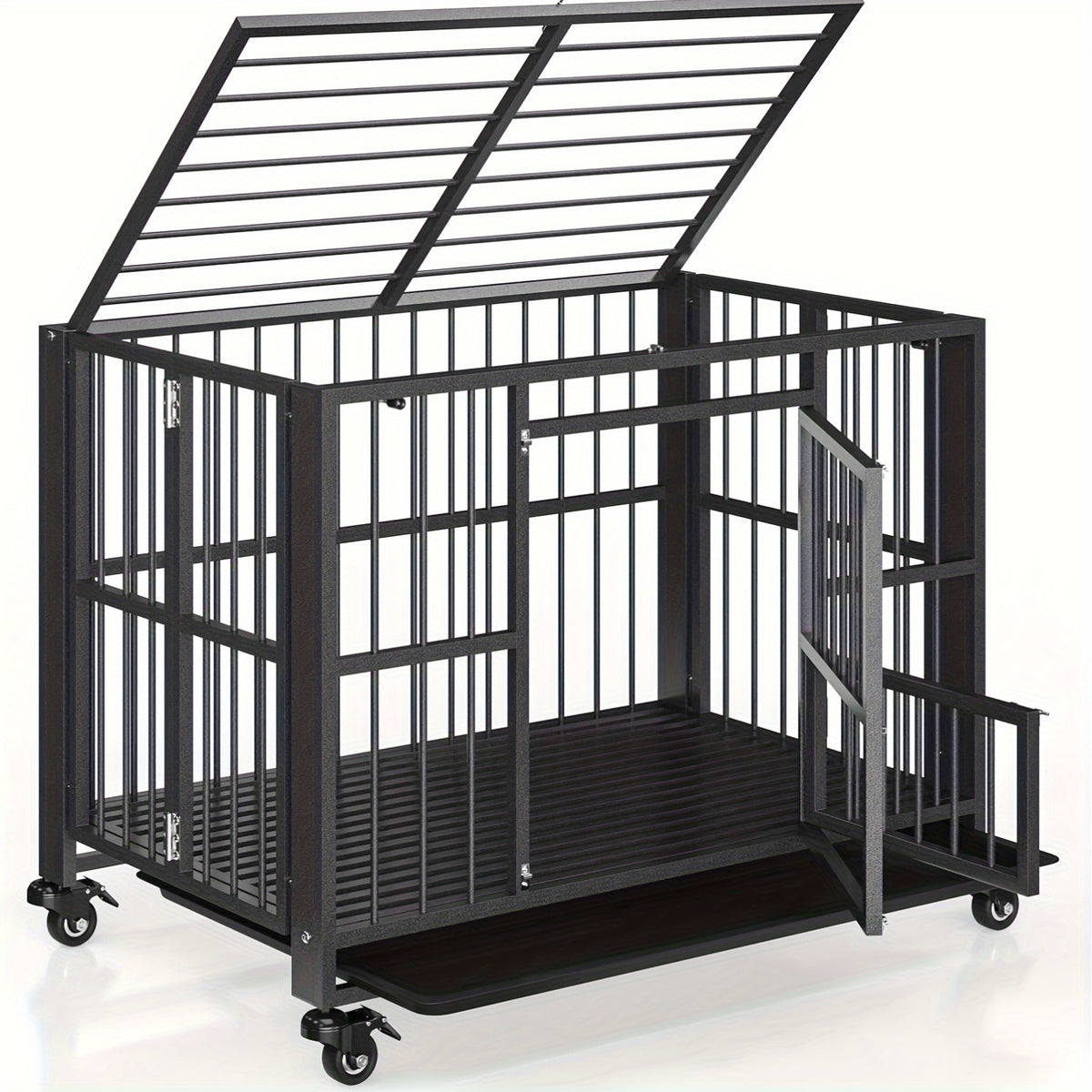 Polar Aurora Heavy Duty Dog Crate, Foldable Indestructible Dog Kennel, Escape Proof Extra Large Dog Cage With Lockable Wheels, High Anxiety Pet Playpen With Double Door For Indoor/Outdoor Use.