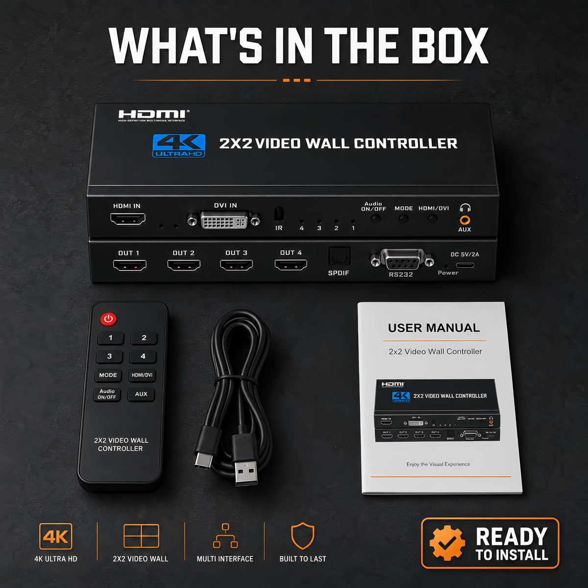 3x3 HDTV Video Wall Controller, 4K@30Hz Input 1080P@60Hz 9 HDTV Output TV Splicer | 17 Display Modes, 90°/180°/270° Rotation, Bezel Fusion, SPDIF 5.1CH Audio Extractor, Plug & Play With IR Remote For Advertising Screen, Home Theate