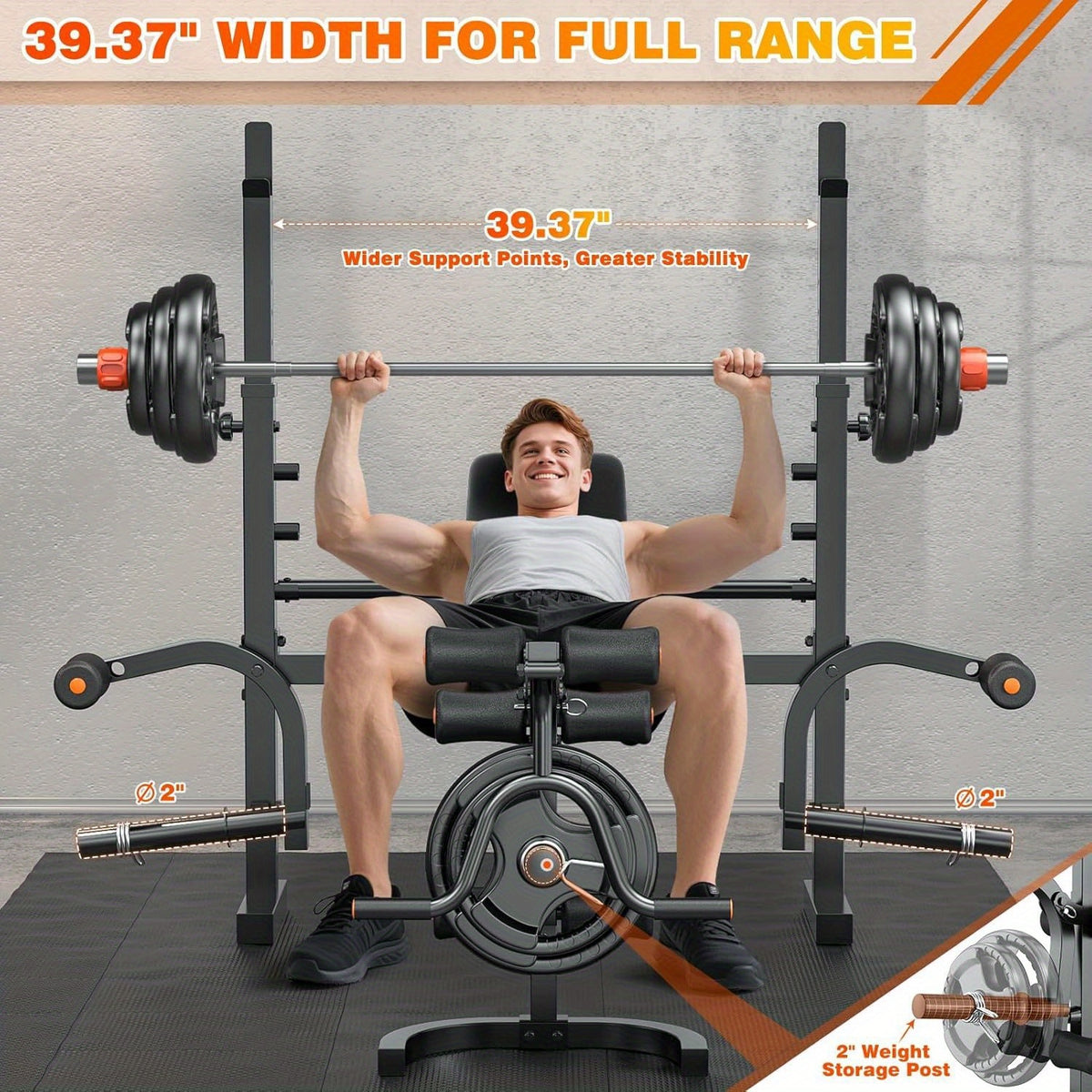 6-In-1 Professional Fitness Bench Set for Leg Extension, All-In-One Adjustable Weight Bench Full Body Strength Training, with Squat Rack, for leg Developer & Preacher Curl Pad, Ideal for Home Gym Use (Barbell Not Included)