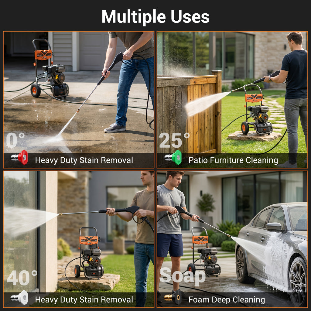 3500PSI Pressure Washer -2.3GPM 212CC Gasoline Washer with 25ft Hose And 4 Quick-Connect Multi-Angle Nozzle, Courtyard Car High-pressure Washer, Perfect for Cleaning Outdoor Surfaces, Roads, And Walls