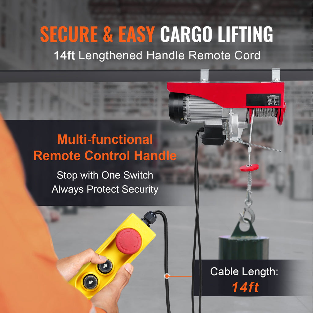 VEVOR 2200lbs Electric Hoist w/14ft Wired Remote Control, 120v Electric Hoist with 40ft Single Cable Lifting Height, for Garage Warehouse Factory Control for Garage, Shop, Hotel, Home