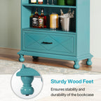 Modern 6-Shelf Bookcase with Drawer, 71 Inch Tall Floor Standing Bookshelf with Solid Wood Legs, 6-Tier Large Open Display Storage Book Shelf for Living Room, Bedroom, Home Office, Ocean Blue