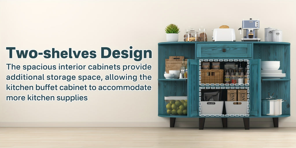 Sideboard Buffet Cabinet, Freestanding Kitchen Cabinet with Storage, Accent Coffee Bar Cabinet with Doors, Vintage Blue