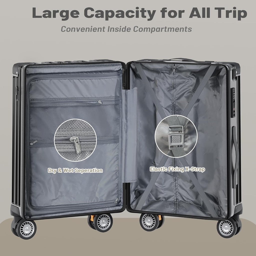OYEROL 3pcs Hardshell Luggage Set, 20/ 24/ 28 Inch Lightweight ABS+PC Suitcase with TSA Lock, 360° Double Spinner Wheels, Expandable Design for Men & Women Travel, Black