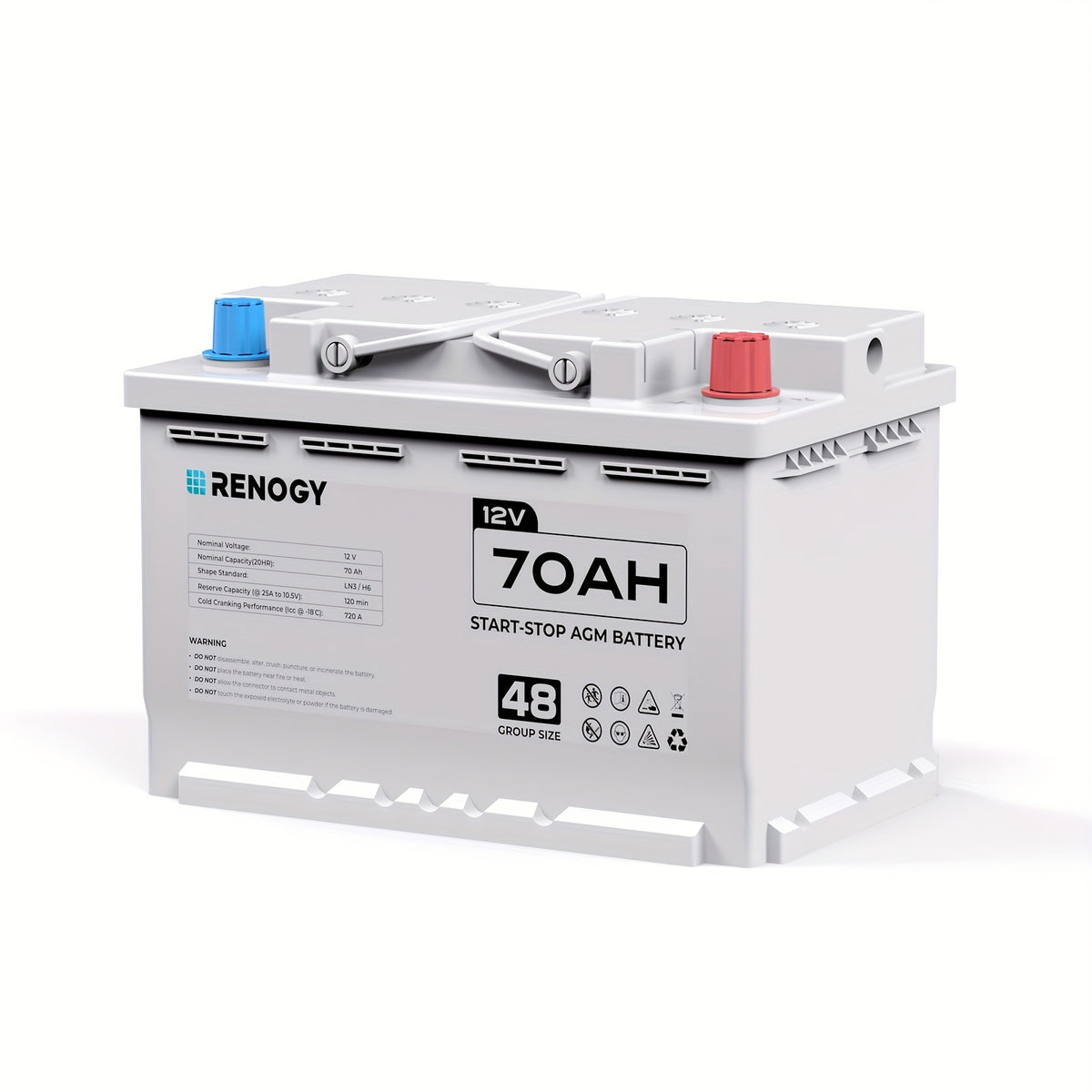 [Renogy AGM Battery] Renogy 12V 70Ah AGM Car Battery H6, Group 48 Start And Stop Automotive Battery with 720 CCA, 120RC, Reliable Power for Cars, SUVs, Trucks, And Marine Starting