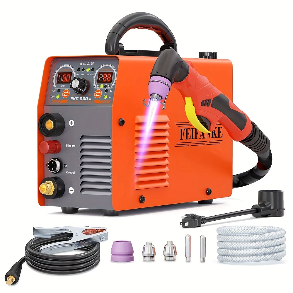FEIFANKE 55A/50A Plasma Cutter, Two Models: 550H High-Frequency & 132.09gal Low-Frequency Non-Touch Pilot ARC, Heavy Duty Portable. Clean Cut 1/2", Max Cut 3/4", PT/2T/4T, Dual Voltage. Fits Aluminum, Stainless Steel, Iron, Carbon Steel Copper