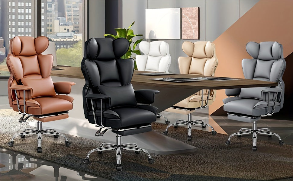 [Ergonomic Office Chair] Actflame Premium Ergonomic Office Chair for Plus-Size Users - Executive High-Back Leather with Enhanced Lumbar Support And Integrated Footrest - Perfect Fit for Spacious Homes And Offices