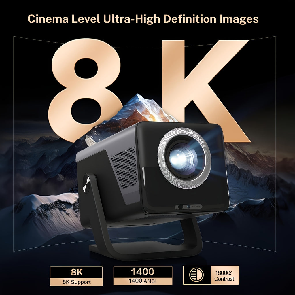 Smart Projector 8K Support Native 1080P, FHD Portable Projector, 5G WiFi And Bt5.4, Auto Focus & Keystone, 1400ANSI, Android 14, Compatible with PS5, Smartphones And Laptops, Perfect Gift!
