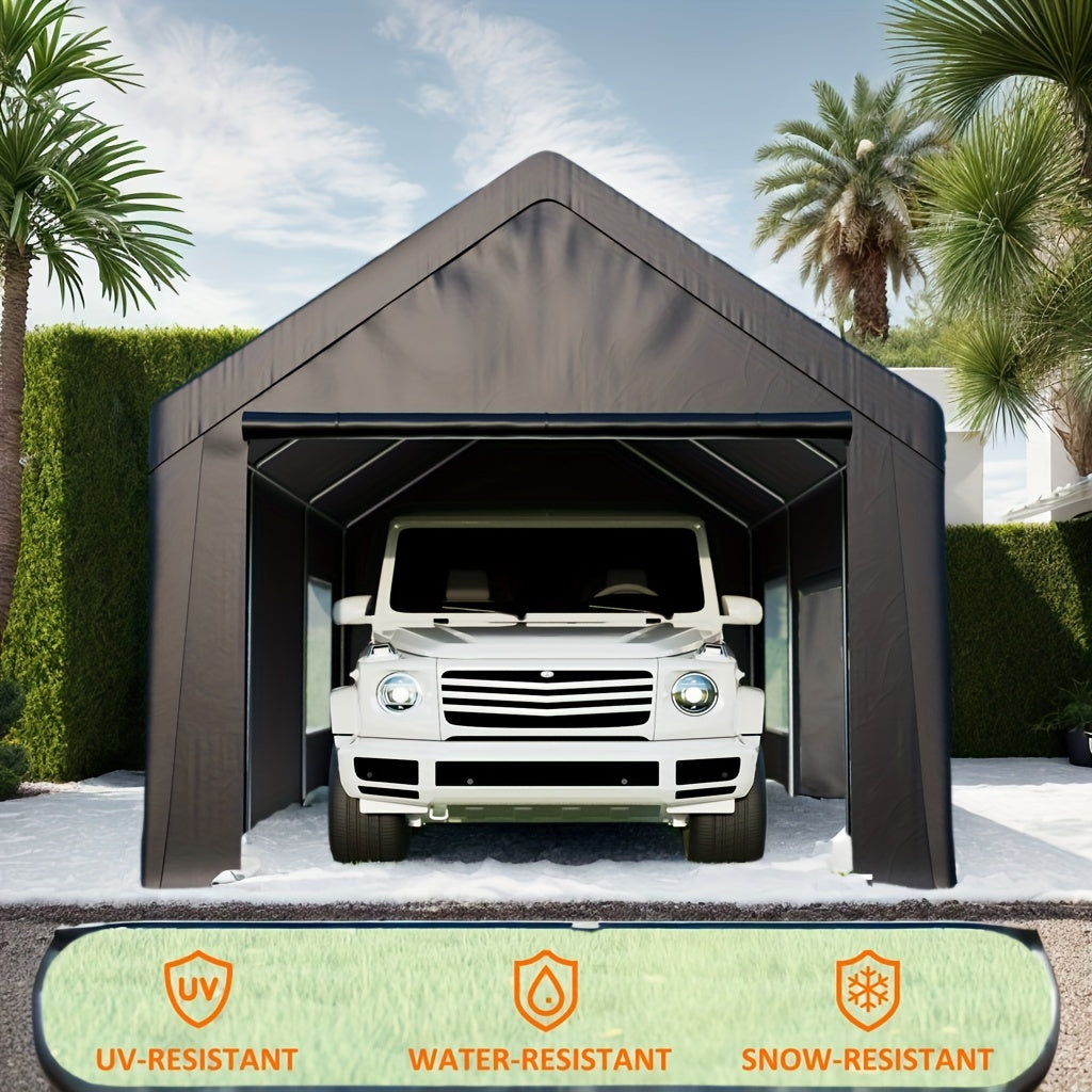 [Extra Large Carport] 12X20 10X20 FT Extra Large Heavy Duty Carport, Upgraded Portable Garage Car Canopy with Roll-Up Ventilated Windows, Removable Sidewalls, Waterproof UV Resistant All-Season Tarp for Parking, Dark Gray Or
