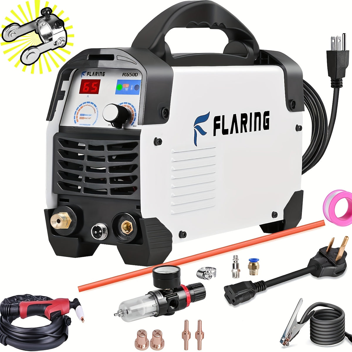 FLARING FC650D Plasma Cutter, 65 Amp Plasma Cutter Machine 120V 240V 2/3" (16mm) Max Cutting 1/2" (12.7mm) Clean Cut IGBT High Frequency Inverter Touch ARC Plasma Cutter with Consumable Set Update 5th