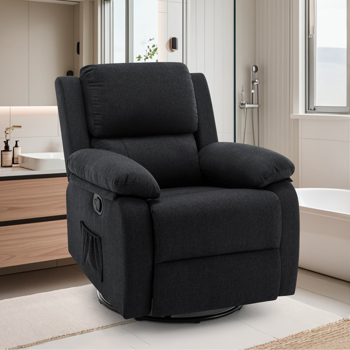Recliner Chair, 360-Degree Swivel Rocking Chair for Adults, Small Space Rocking Recliner, Upholstered Fabric Recliner with Side Pockets for Living Room, Mother'S Day Gifts, Father'S Day Gifts, Gifts for The Elderly