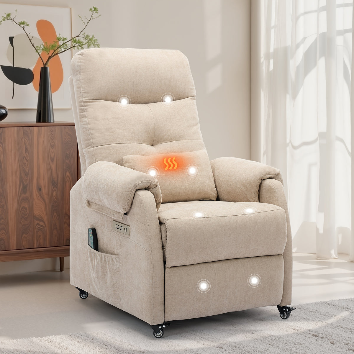 Electric Massage Recliner in Chenille with Heat for Living Room Seating and Holiday Gifting