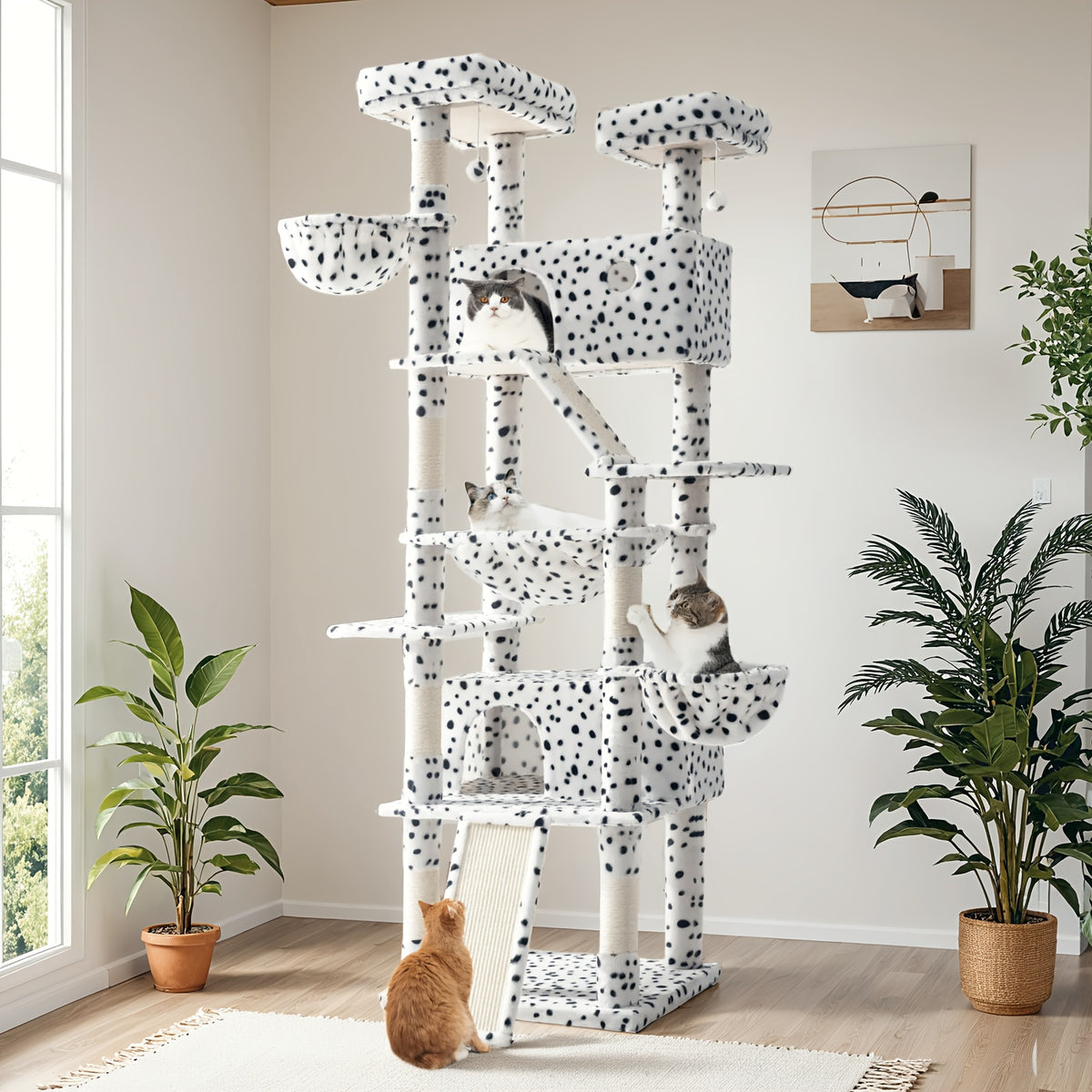 HOOMIC 81-Inch Multi-Level Tall Cat Tree for Indoor Cats/ Large Cat Tower with Plush Condo/ Hanging Hammock & Basket/ Comfortable Cat Perches/ Sisal Scratching Posts/ Sturdy Base/ Spacious Play House/ Pet Furniture/ Free Shipping