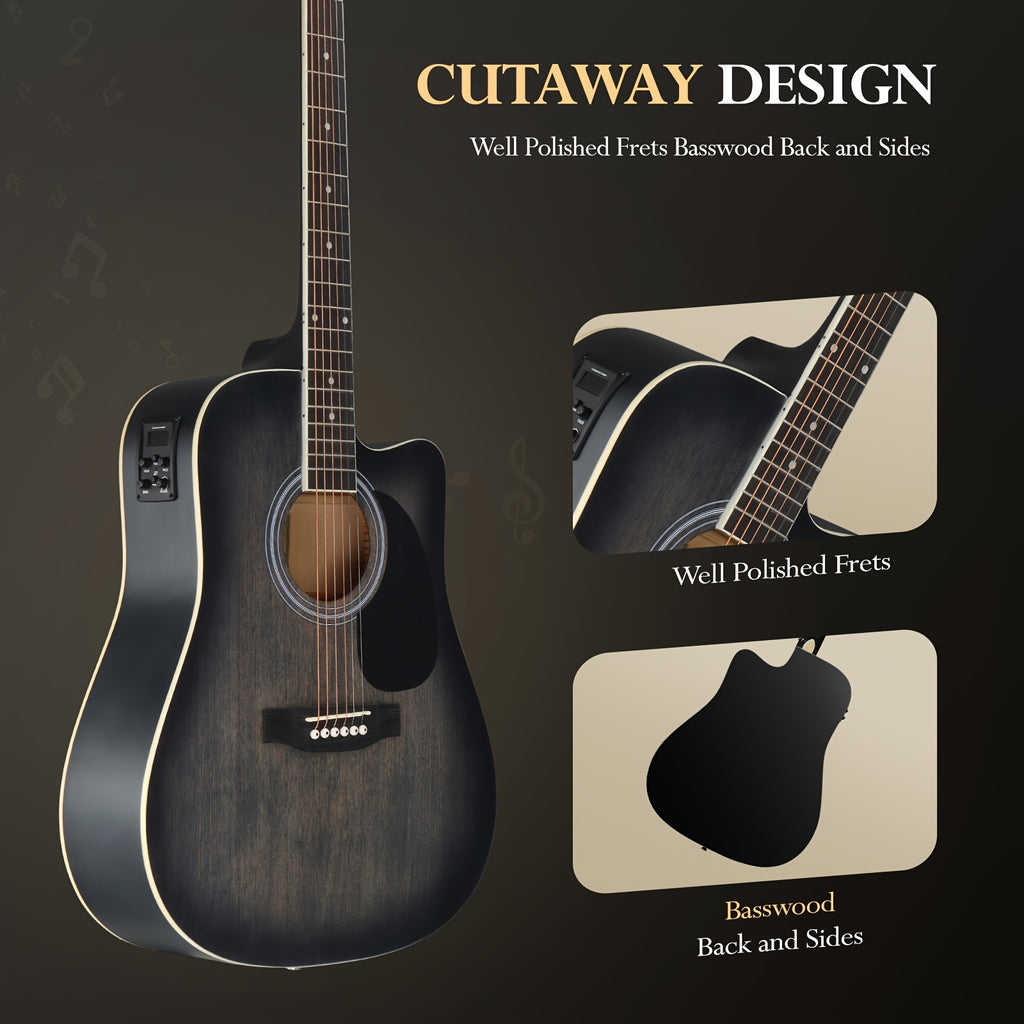 Bonnlo Electric Acoustic Guitar Kit, Full Size Acoustic Folk Guitar, 6-String, Cutaway Design, with AMP, Built-In Tuner, Bag, Strap, Picks, Complete Additions, ALL-IN-ONE Set for Beginner, Birthday/Festival Gift for Music Lovers