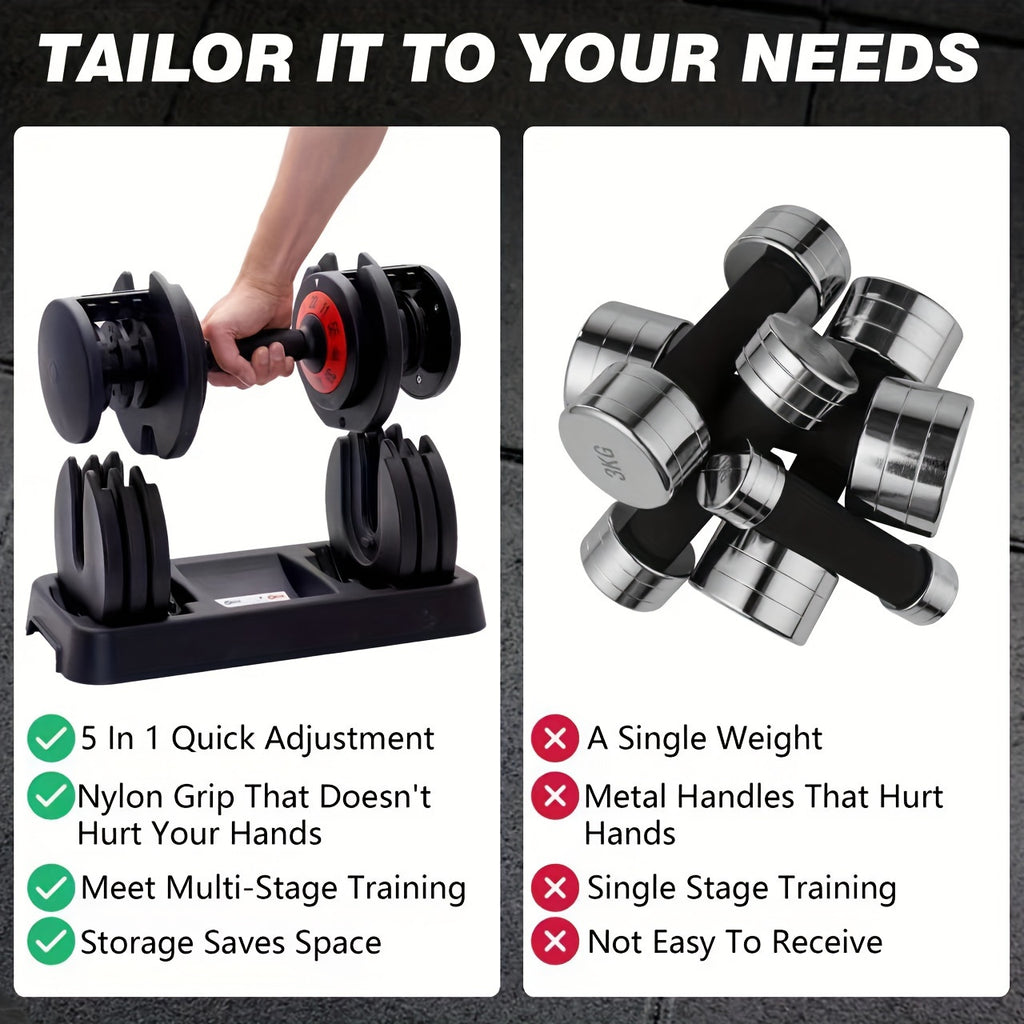 55 Lbs Pair Adjustable Dumbbell Set With Quick-Change Weight System&Tray-Heavy-Duty Home Gym Equipment For Men & Women, Full-Body Workout (Upper/Lower/Total Body)-Compatible With Adapter (Sold Separately) - Black Dumbbells, 1PC Can Be Sold Separately