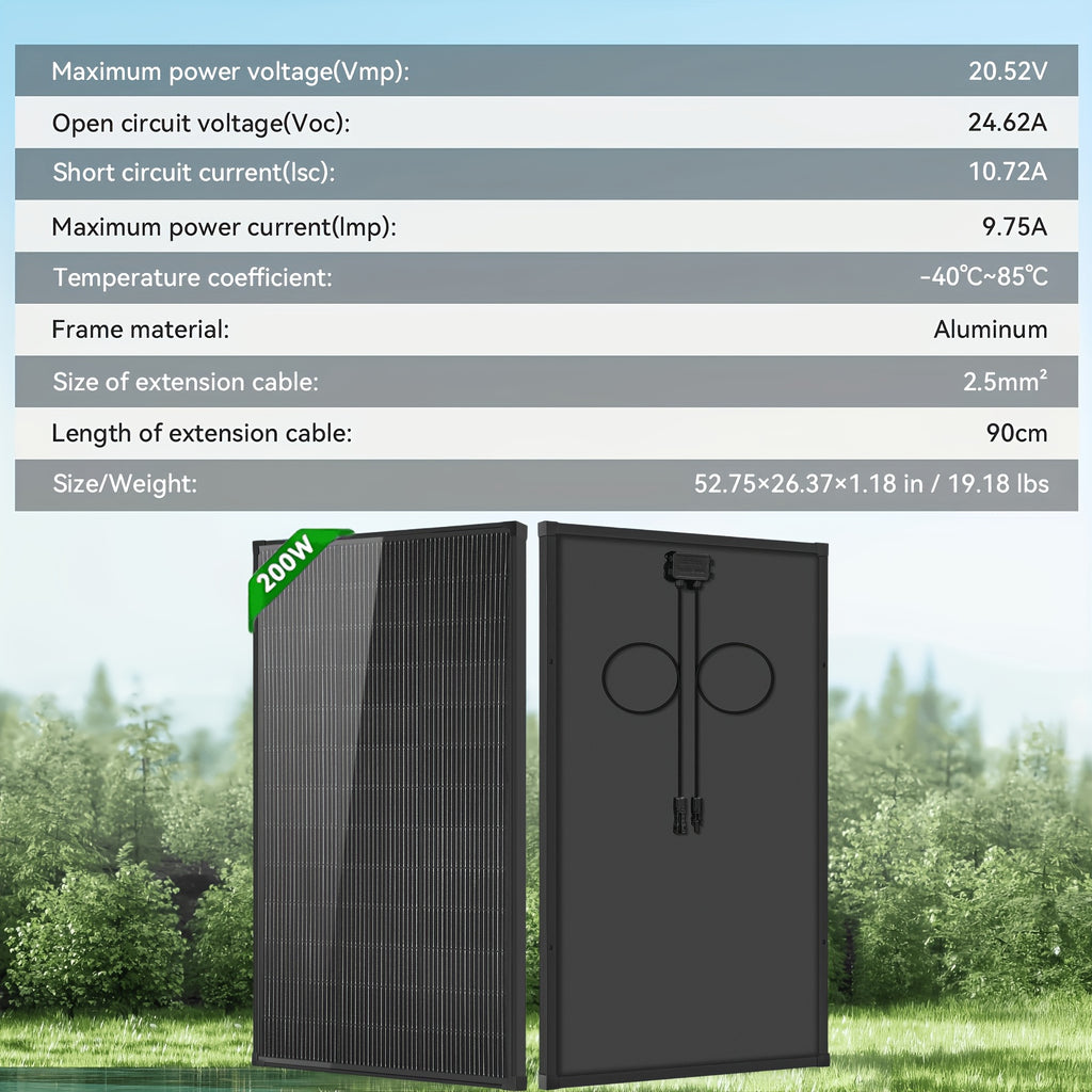 400W Solar Panel with Black Backsheet, 2pcs 200W High-Efficiency Monocrystalline Photovoltaic Panel, 18V N-Type Monocrystalline, 18BB, A+ Grade Cells, 25.5% High Conversion Efficiency, Suitable for Residential Roofs, Farms, RVs, And Off-Grid Systems
