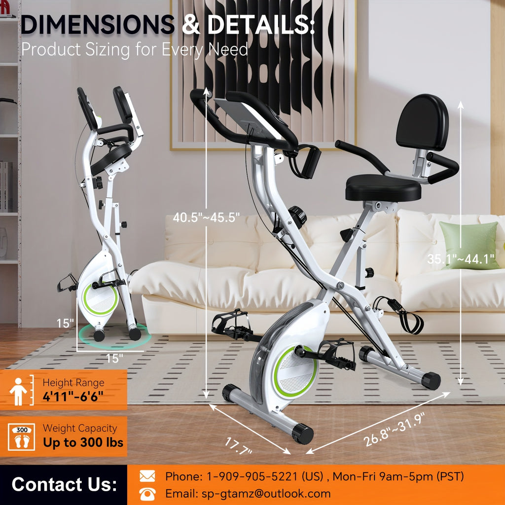 Foldable Exercise Bike Stationary Bikes for Home, 5in 1 Indoor Workout Bike, Cycling Bike with 16-Level Quiet Magnetic Resistance, 6.6 LBS Flywheel and 300LBS Capacity, 2025 Designed 817 X-bike