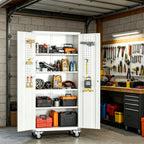 Metal Storage Cabinet with Wheels, Pegboards, Locking Doors And 4 Adjustable Shelves, 71"H/72"H/73"H Tool Cabinet for Garage, Home, Basement, Kitchen