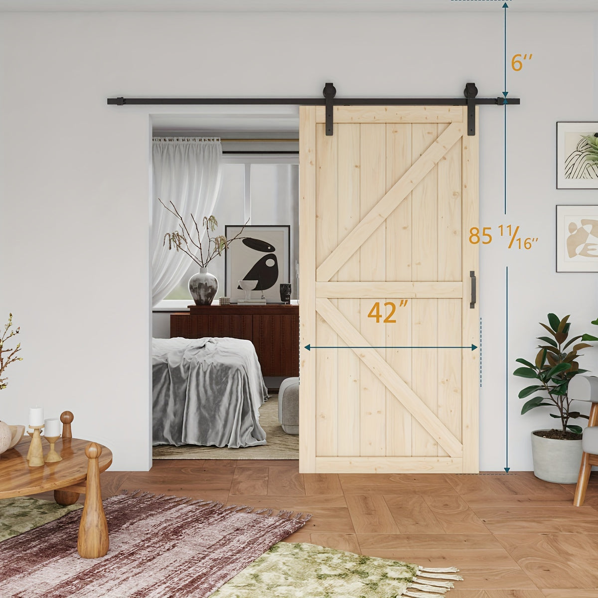 Pine Barn Door, Sliding Door for Living Room, Bedroom, Kitchen - Includes All Hardware Kit, Easy Assembly with Pre-Drilled Holes, DIY Paintable