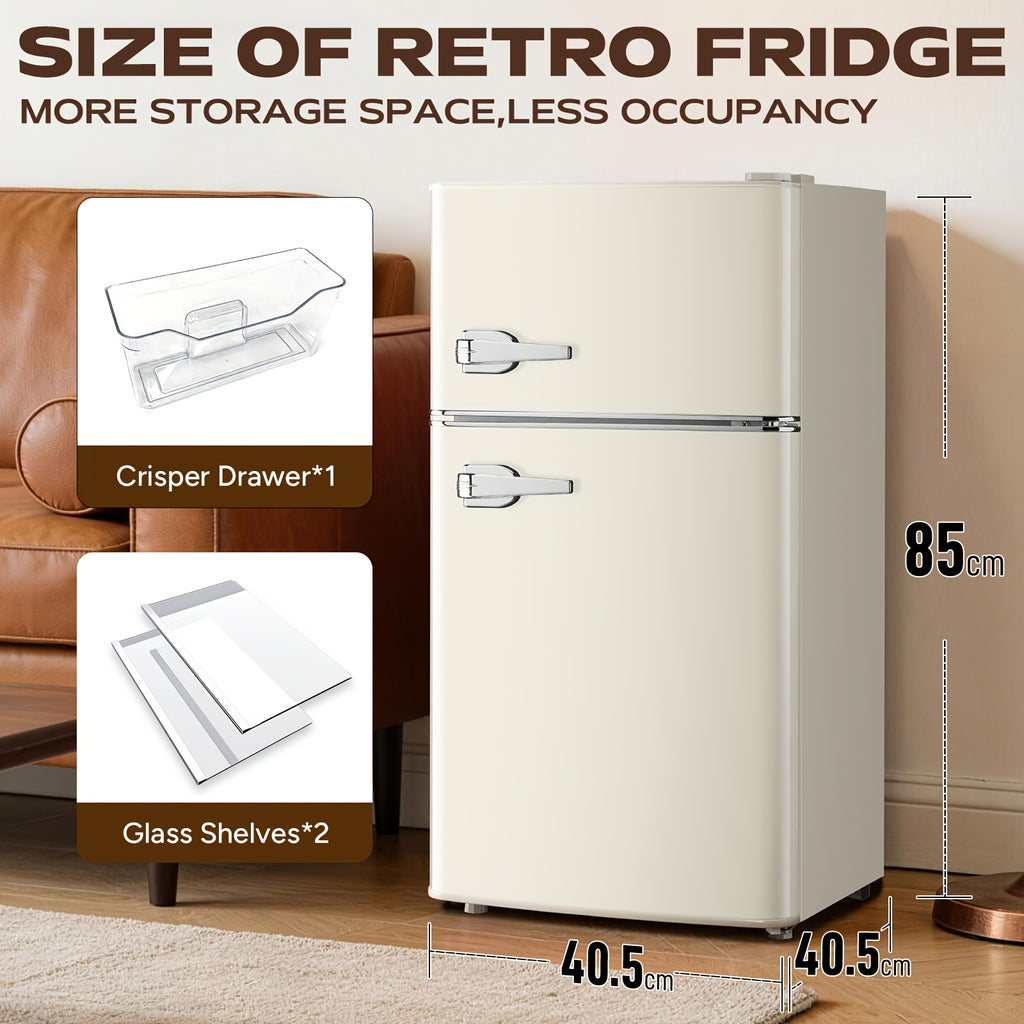 Retro Mini Fridge With Freezer 3.8 Cu. Ft, Small Refrigerator With 7 Level Adjustable Thermostat, Compact Classic Dual Door Fridge Removable Glass Shelves For Apartments, Dorm, Office