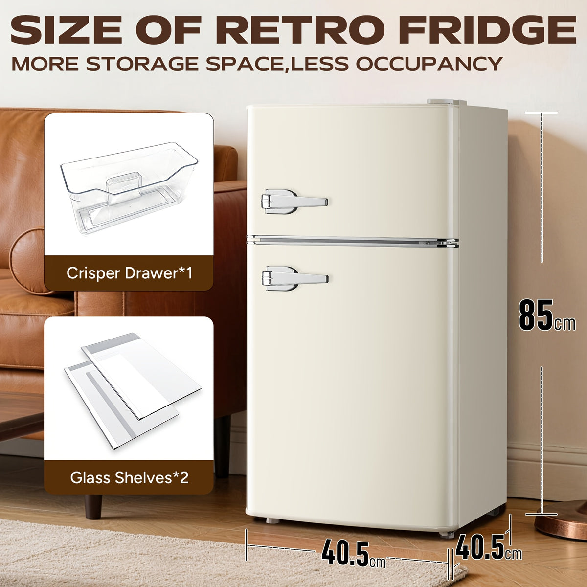 Retro Mini Fridge With Freezer 3.8 Cu. Ft, Small Refrigerator With 7 Level Adjustable Thermostat, Compact Classic Dual Door Fridge Removable Glass Shelves For Apartments, Dorm, Office