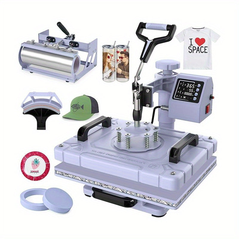 Professional 5-in-1 Heat Press 12x15 Inch with 30oz Tumbler Press, Swing Away Design, Digital Sublimation Machine for T-Shirts, Tumblers, Hats & Plates