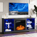 Modern TV Stand with Electric Fireplace - Black Media Console, Adjustable Glass Shelves & Storage Cabinets, Open Shelving, Sturdy Floor-Standing Entertainment Center for Living Room, Compatible with TVs, Gaming consoles, Streaming devices - Easy Assembly