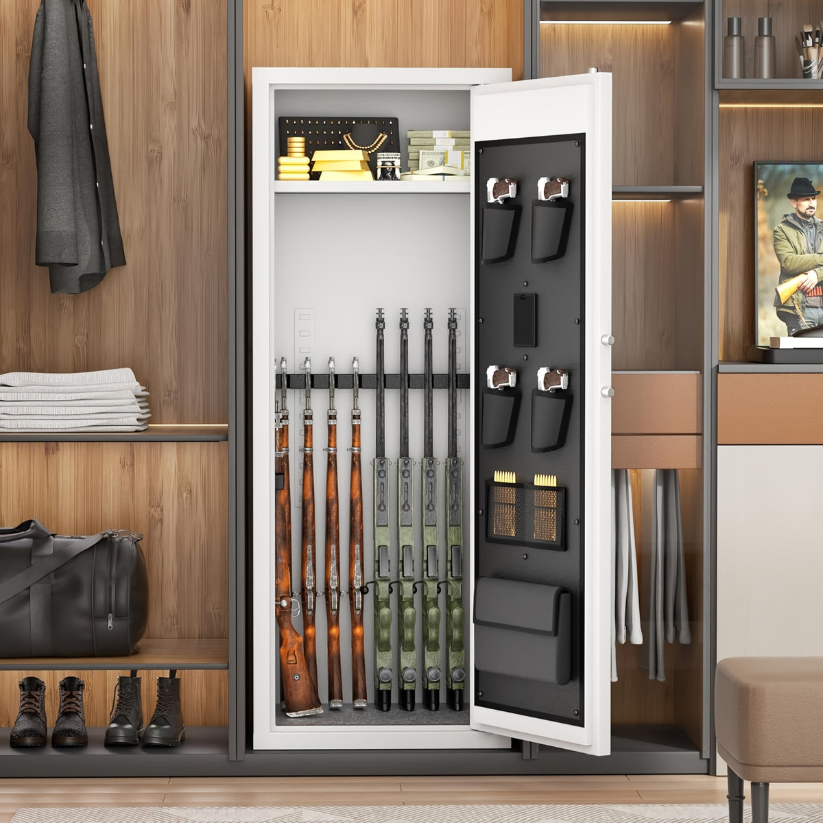 [Large Rifle Gun Safe] Gun Safes for Rifles, 12-15 Large Rifle Gun Safe for Home And Pistol, Long Gun Cabinet with Quick Access Digital Keypad Lock for Shotguns, Gun Locker with Storage Pockets, Cold-Rolled Steel
