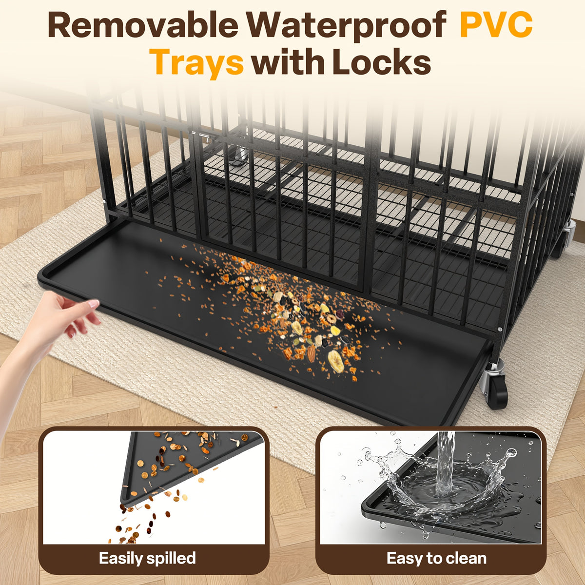 Large Indoor Dog Crate with Wheels, Removable Door Panel, Indoor Kennel, Easy to Clean, Removable Tray, Extra-large Dog Crate Suitable for Large And Medium-sized Dogs