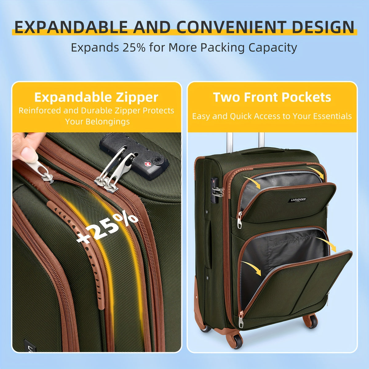 Softside Luggage Sets 4pcs with Duffel Bag, Expandable Rolling Suitcases Set with Spinner Wheels, Lightweight Upright Travel Luggage Set with TSA-Approved Lock, Multicolor
