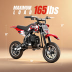 4-Stroke Gas Mini Off-Road Racing Motorcycle, Pocket Motorcycle, Two-Stroke Off-Road Racing Motorcycle, Gasoline-Powered Off-Road Racing Motorcycle, Equipped with Off-Road Tires, Shock Absorbers, Pull Start, Front and Rear Disc Brakes, Top Speed 20 mph-