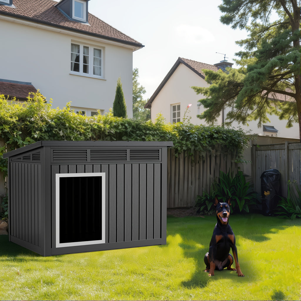 42.87"x32.95"x31.61" Slanted Top Doghouse for Large Dogs - UV-Resistant  Outdoor Pet Shelter with Ventilation Openings, Easy Assembly, Durable Plastic Construction,, Modern Pet House, Weatherproof Pet Home,Outdoor Stray Dog Kennel