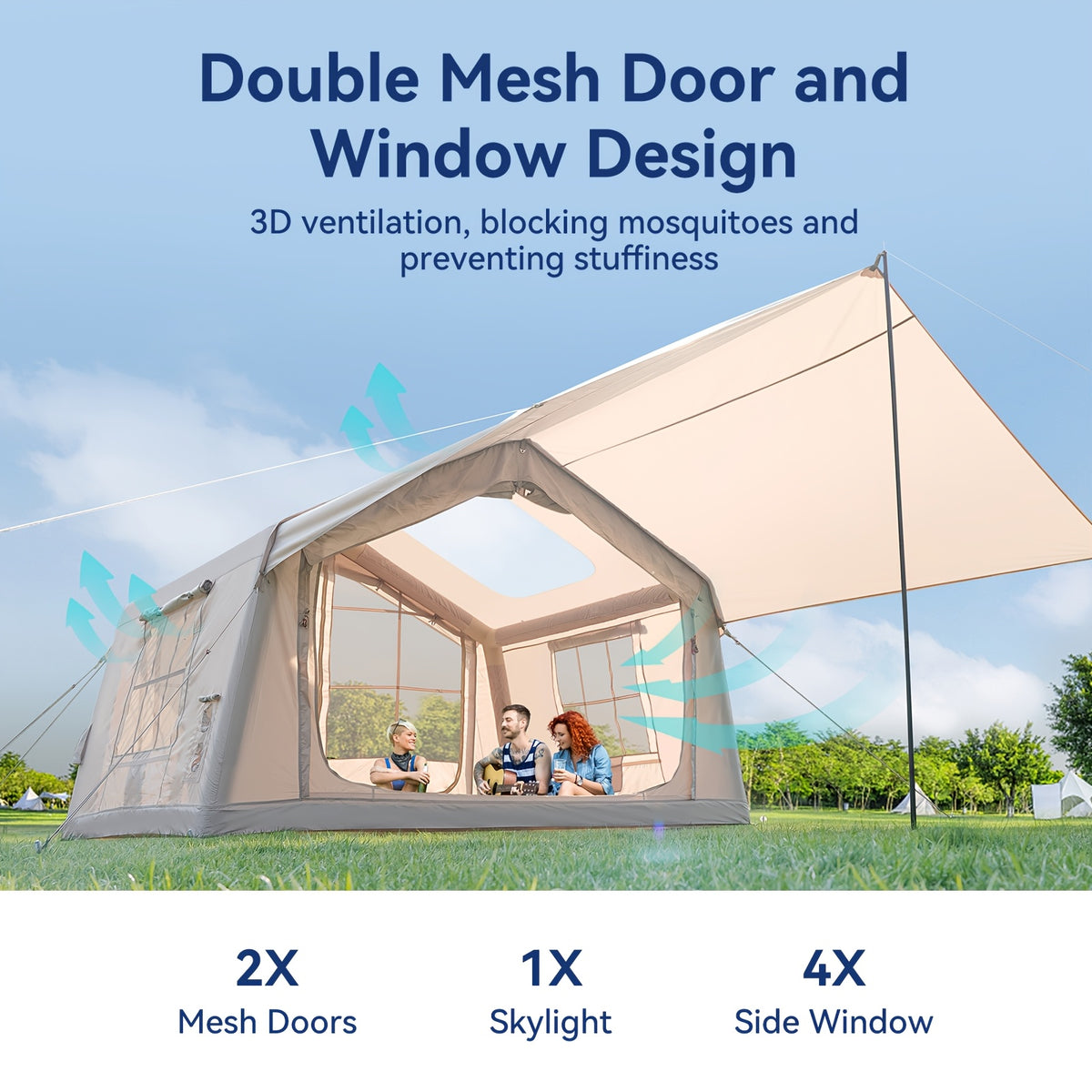 LILYPELLE 6-12 Person Ridge-Style Inflatable Camping Tent with Manual Pump, Large Mesh Windows And Curtain Divider, Four-Season Use, Easy Setup, Ideal for Groups And Families